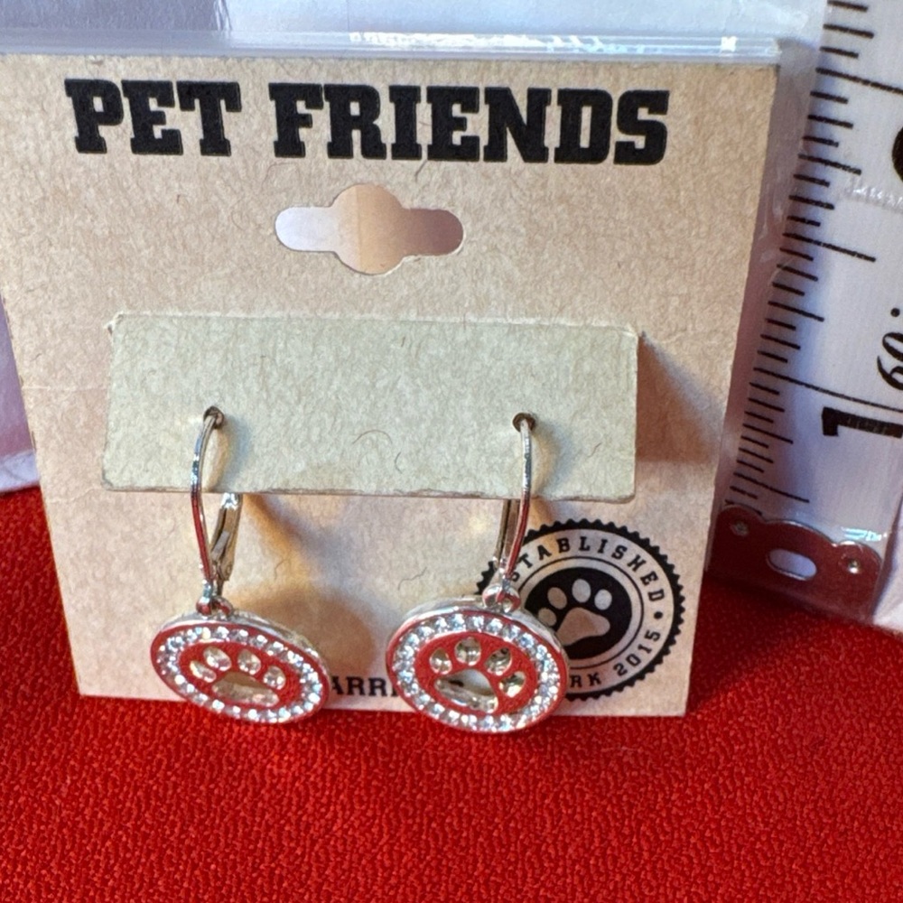 Pet Friends Jewelry Pet Dog Silver Drop Dangle Earrings NWT - Picture 1 of 4